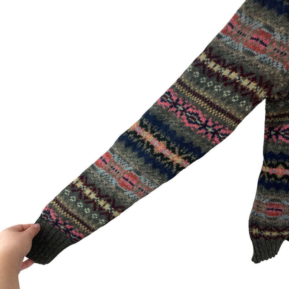Polo Ralph Lauren Lambswool Alpaca Jacquard Fair Isle V Neck Sweater Green VTG L - Picture 6 of 9